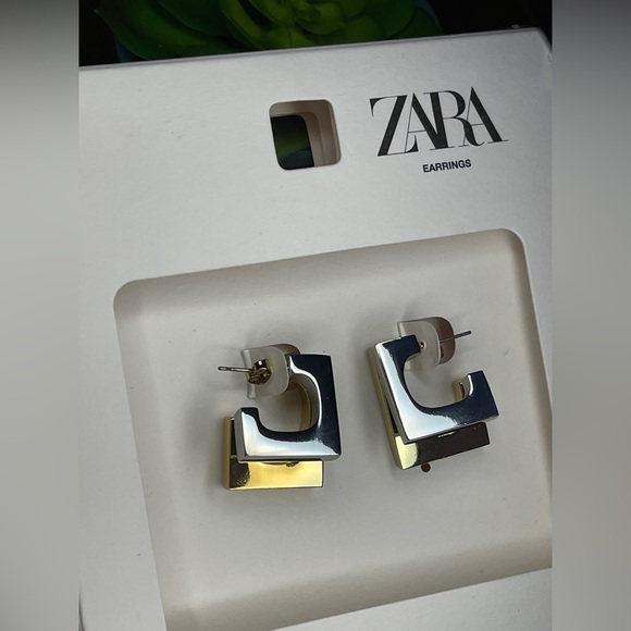 New in Box - NWT Zara Double Square Earrings GOLD / SILVER | 1011/210/881 - Picture 11 of 11